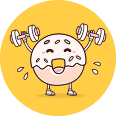 Smile Donut Lifts Dumbbells On Yellow Sticker