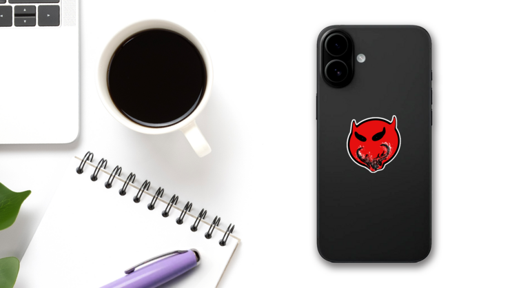Smiley Devil Sticker on a Phone (New) example