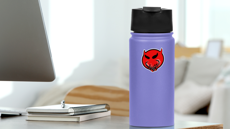 Smiley Devil Sticker on a Water Bottle (New) example