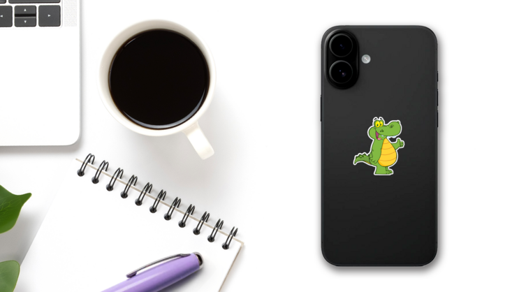 Smiling Alligator Thumbs Up Sticker on a Phone (New) example