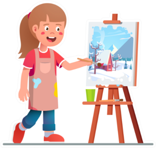 Smiling Artist Girl Painting Winter Picture Sticker