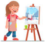 Smiling Artist Girl Painting Winter Picture Sticker