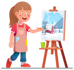 Smiling Artist Girl Painting Winter Picture Sticker