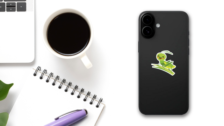 Smiling Cartoon Of A Grasshopper Sticker  on a Phone (New) example