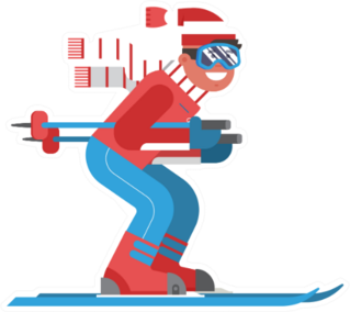 Smiling Cartoon Skier In Motion Sticker