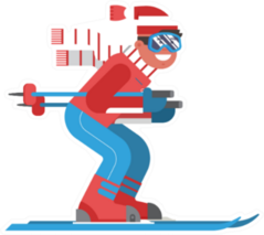 Smiling Cartoon Skier In Motion Sticker