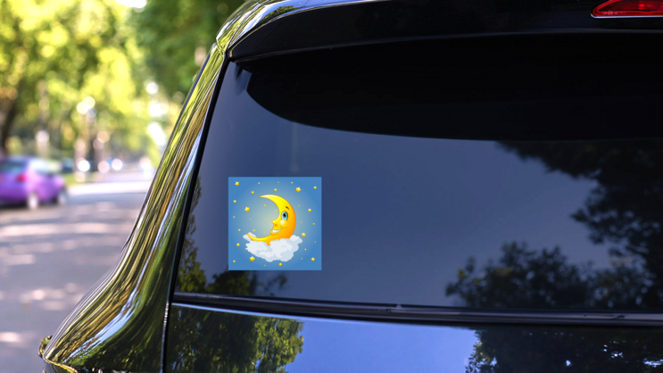 Smiling Moon Sticker on a Rear Car Window (New) example