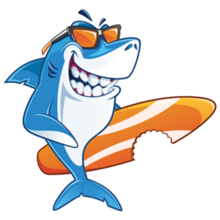 Smiling Shark Surfer Cartoon Character