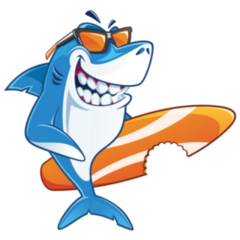 Smiling Shark Surfer Cartoon Character