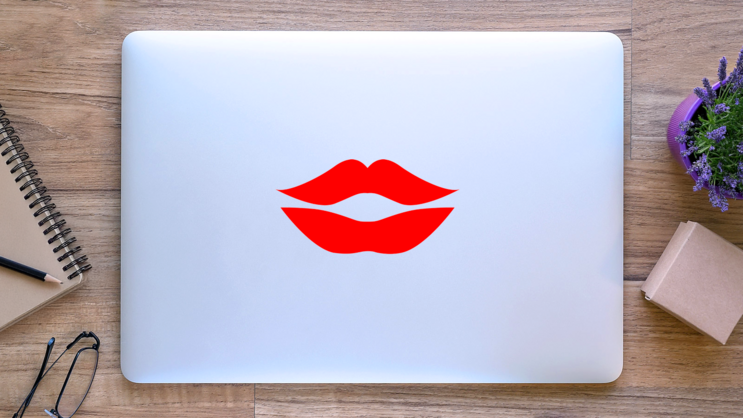 Smiling Simple Lips Sticker on a Laptop (New) example
