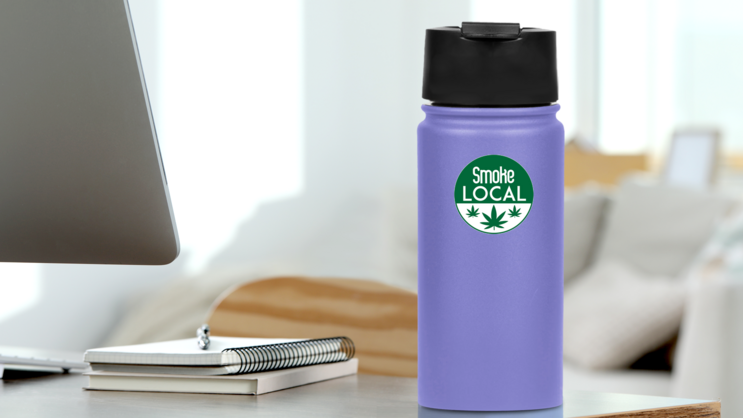 Smoke Local Sticker on a Water Bottle (New) example