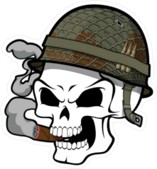 Smoking Angry Skull In Army Helmet Sticker
