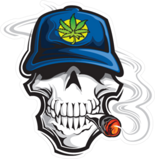 Smoking Skull With Weed Hat Sticker