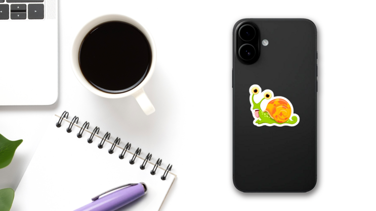 Snail Cartoon Sticker on a Phone (New) example