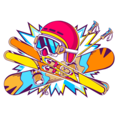 Snowboard And Skis Bright Colorful Sticker