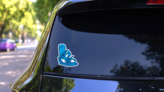 Snowboard Bindings Blue Sticker on a Rear Car Window (New) example