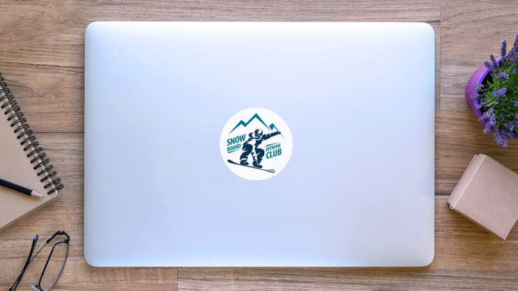 Snowboard Extreme Club Sticker on a Laptop (New) example