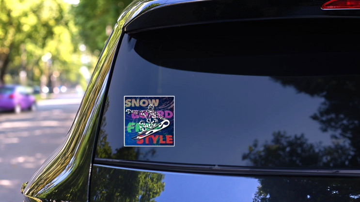 Snowboard Extreme Sport Lettering Sticker on a Rear Car Window (New) example