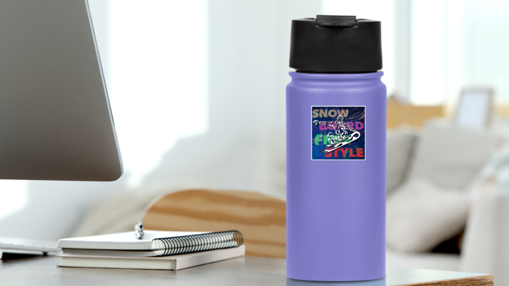 Snowboard Extreme Sport Lettering Sticker on a Water Bottle (New) example