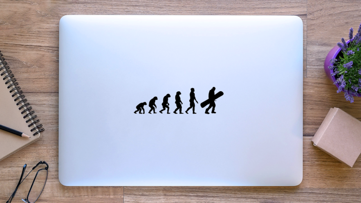Snowboarder Evolution Silhouette Sticker on a Laptop (New) example