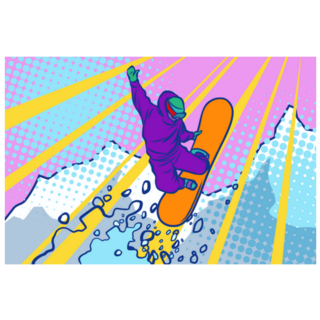 Snowboarder Jumping Comic Cartoon Style Pop Art Sticker