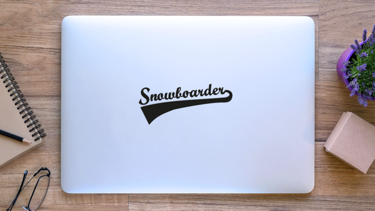 Snowboarder Word Sticker on a Laptop (New) example
