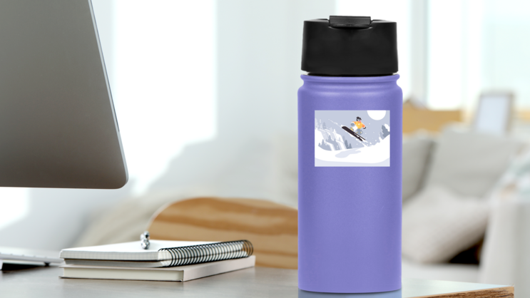 Snowboarding On Snowy Slope Sticker on a Water Bottle (New) example