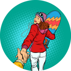 Snowboarding Woman Comic Sticker