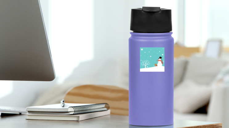 Snowman And Cute Dog In Winter Sticker on a Water Bottle (New) example