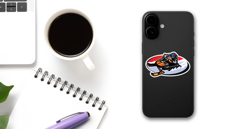 Snowmobile Oval Sticker on a Phone (New) example