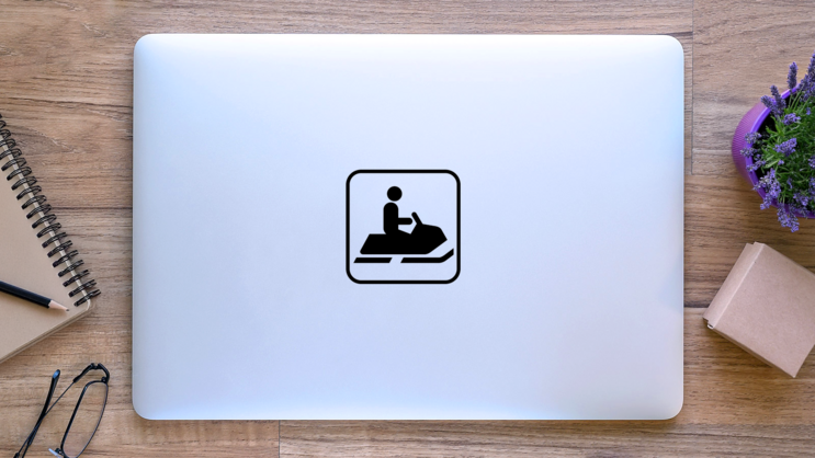 Snowmobiling Sign Icon Sticker on a Laptop (New) example
