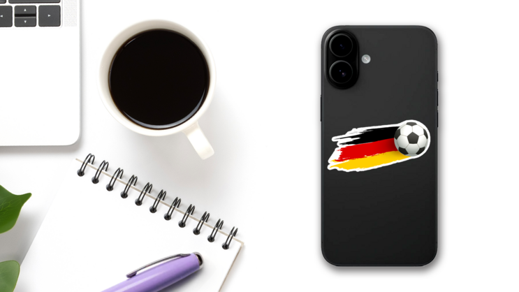 Soccer Ball And Flag Of Germany Sticker on a Phone (New) example