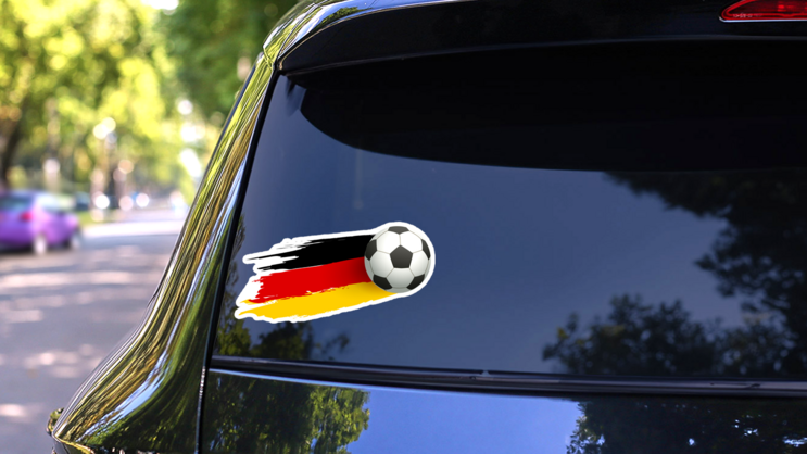 Soccer Ball And Flag Of Germany Sticker on a Rear Car Window (New) example
