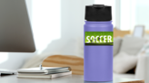 Soccer Banner Sticker on a Water Bottle (New) example