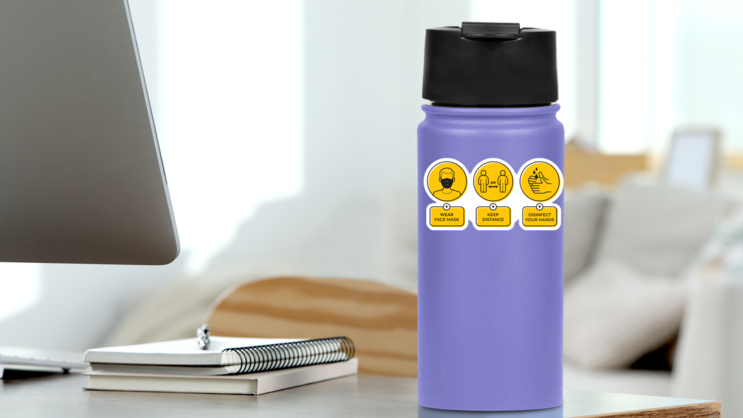 Social Distancing Guide Sticker on a Water Bottle (New) example