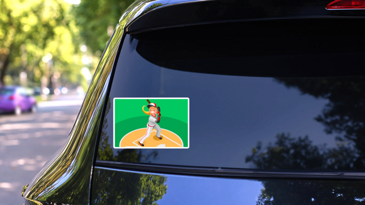 Softball Player On Baseball Field Sticker on a Rear Car Window (New) example