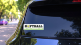 Softball Text With Equipment and Grass Sticker on a Rear Car Window (New) example