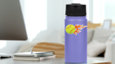 Softball With Short Flames Sticker on a Water Bottle (New) example