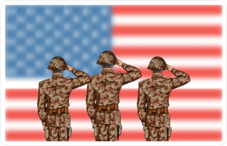 Soldiers Saluting US Flag Sticker