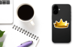Solid Golden Crown Sticker on a Phone (New) example