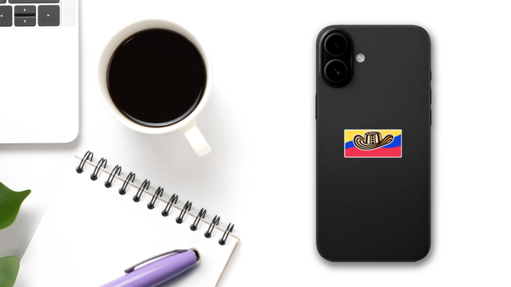 Sombrero Vueltiao On Colombian Flag Sticker on a Phone (New) example