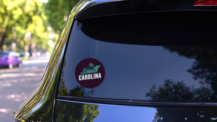 South Carolina Neon Lights Sticker on a Rear Car Window (New) example