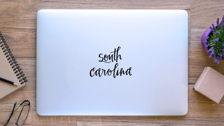 South Carolina Script Text Sticker on a Laptop (New) example