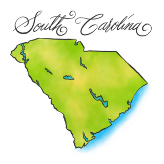 South Carolina Sketch Illustration Map Cursive Lettering Sticker