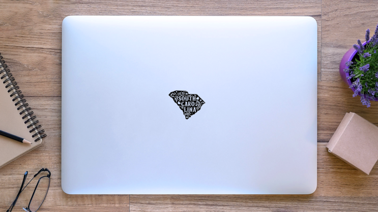 South Carolina State Map With Doodle Decorative Ornaments Sticker on a Laptop (New) example