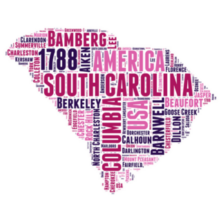 South Carolina Usa State Map Word Cloud In Pink Sticker