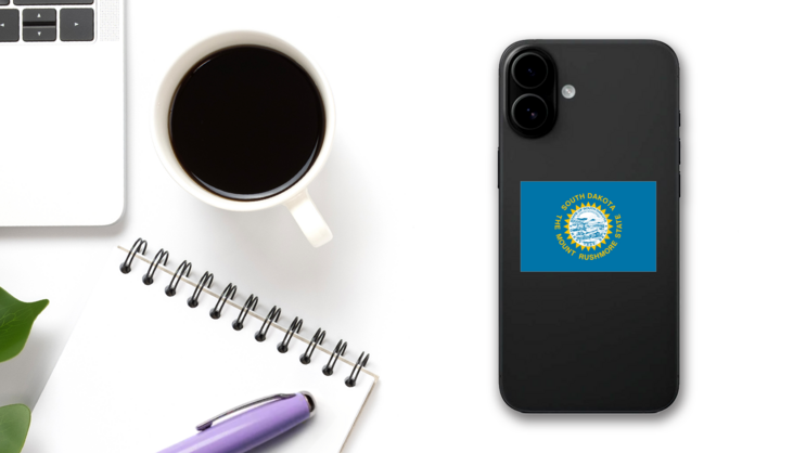 South Dakota Sd State Flag Sticker on a Phone (New) example