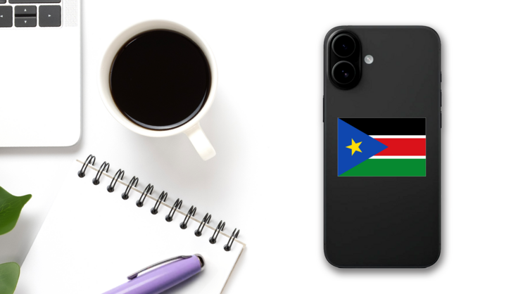 South Sudan Flag Sticker on a Phone (New) example