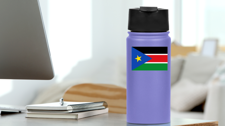 South Sudan Flag Sticker on a Water Bottle (New) example
