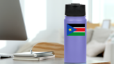 South Sudan Flag Sticker on a Water Bottle (New) example